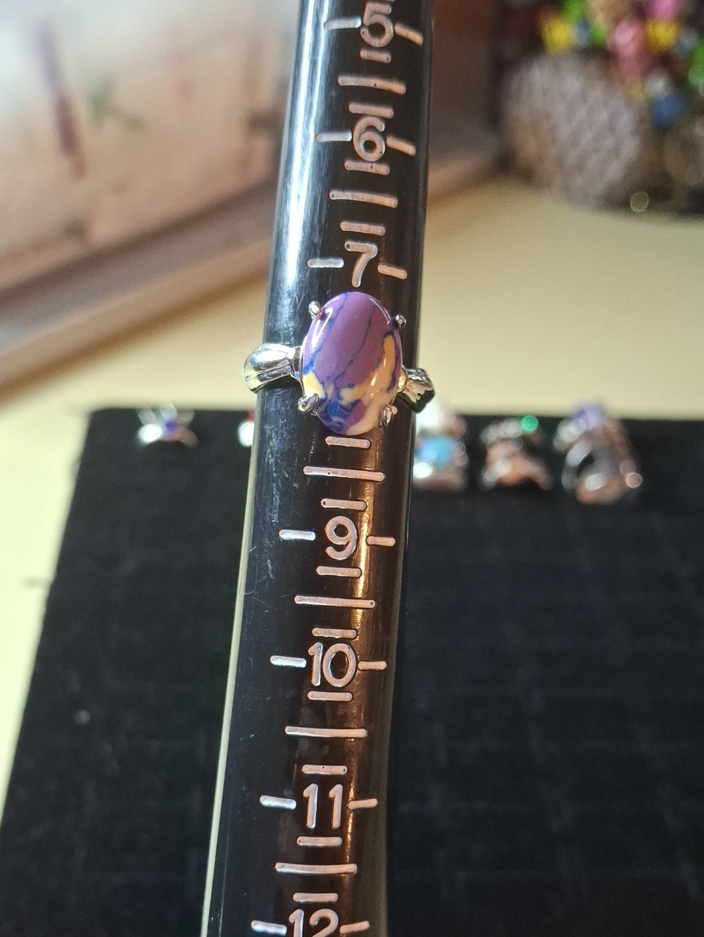 Purple Marbled Oval Silver Tone Sz 8 Ring